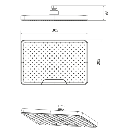 Deszczownia prostokąt 20,5x30,5 cm czarny mat SK152B Sapho rysunek techniczny
