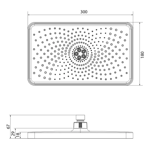 Deszczownia prostokąt 30x18 cm chrom SK851 Sapho rysunek techniczny