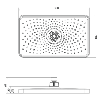 Deszczownia prostokąt 30x18 cm czarny mat SK851B Sapho rysunek techniczny