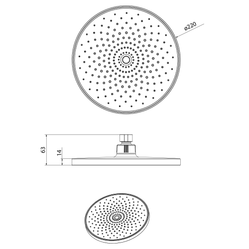 Deszczownia okrągła 22 cm czarny mat SK852B Sapho rysunek techniczny