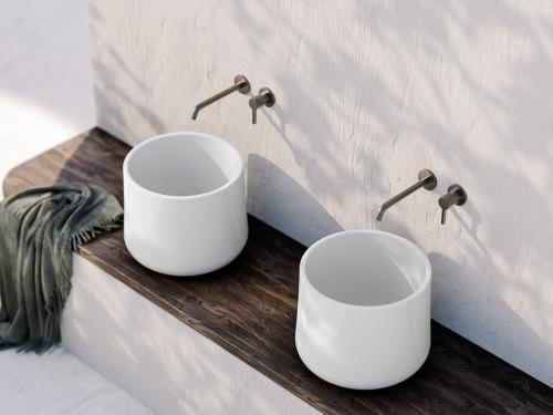 Umywalka nablatowa ceramiczna wysoka średnica 42 cm biały ALLEGRO 10AL66042 Isvea wizualizacja