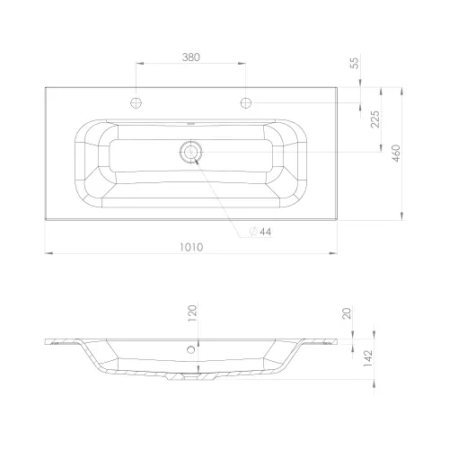 Umywalka kompozytowa meblowa 101 x 46 cm biała SIDRA SD101-2 Sapho rysunek techniczny