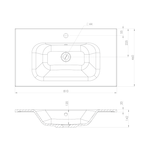 Umywalka kompozytowa meblowa 81 x 46 cm czarny mat SIDRA SD081B Sapho  rysunek techniczny