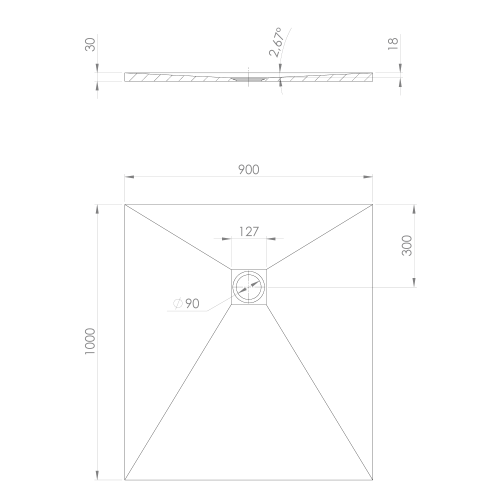 Brodzik prysznicowy prostokątny kompozytowy 100 x 90 cm beżowy mat TRENECA 84306.81 Polysan rysunek techniczny