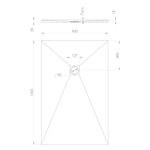 Brodzik prysznicowy prostokątny kompozytowy 140 x 90 cm biały mat TRENECA 84309.11 Polysan rysunek techniczny