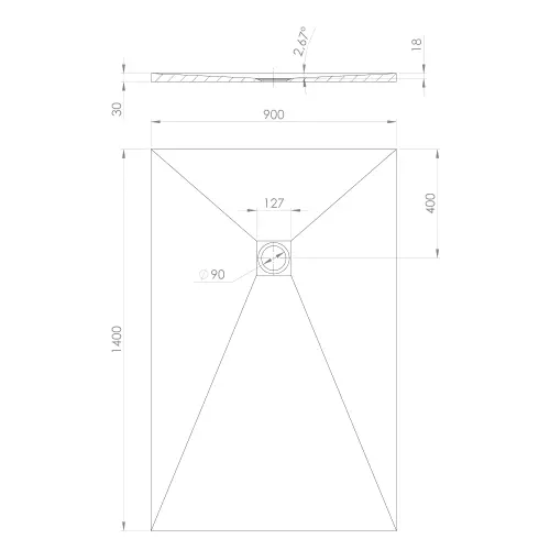 Brodzik prysznicowy prostokątny kompozytowy 140 x 90 cm szary mat TRENECA 84309.31 Polysan rysunek techniczny