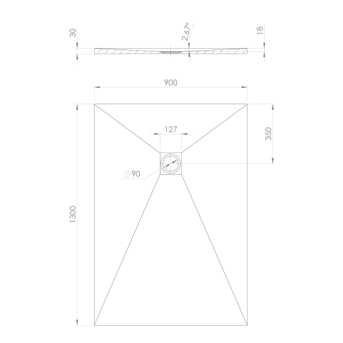 Brodzik prysznicowy prostokątny kompozytowy 130 x 90 cm beżowy mat TRENECA 84308.81 Polysan rysunek techniczny