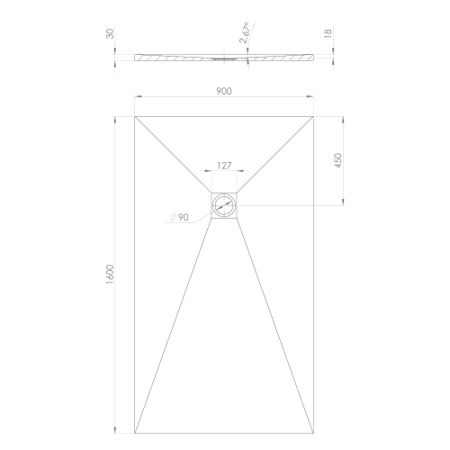 Brodzik prysznicowy prostokątny kompozytowy 160 x 90 cm biały mat TRENECA 84311.11 Polysan rysunek techniczny