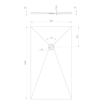Brodzik prysznicowy prostokątny kompozytowy 160 x 90 cm czarny mat TRENECA 84311.21 Polysan rysunek techniczny