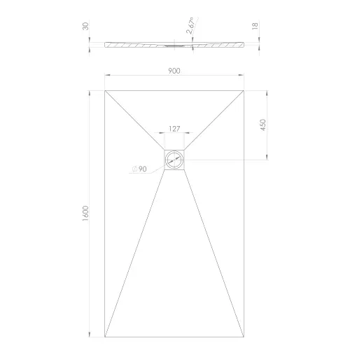 Brodzik prysznicowy prostokątny kompozytowy 160 x 90 cm czarny mat TRENECA 84311.21 Polysan rysunek techniczny