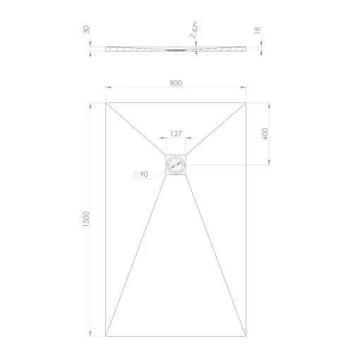 Brodzik prysznicowy prostokątny kompozytowy 150 x 90 cm biały mat TRENECA 84310.11 Polysan rysunek techniczny