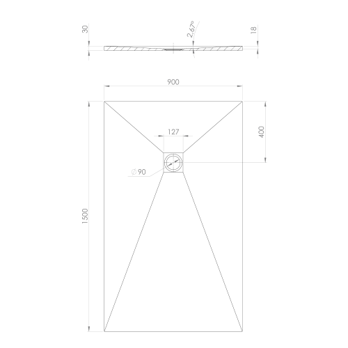 Brodzik prysznicowy prostokątny kompozytowy 150 x 90 cm czarny mat TRENECA 84310.21 Polysan rysunek techniczny