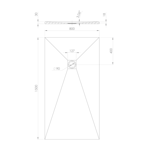 Brodzik prysznicowy prostokątny kompozytowy 150 x 80 cm biały mat TRENECA 84305.11 Polysan rysunek techniczny