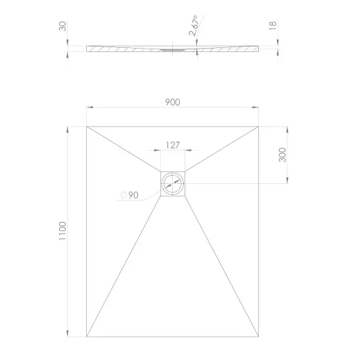 Brodzik prysznicowy prostokątny kompozytowy 110 x 90 cm szary mat TRENECA 84314.31 Polysan rysunek techniczny