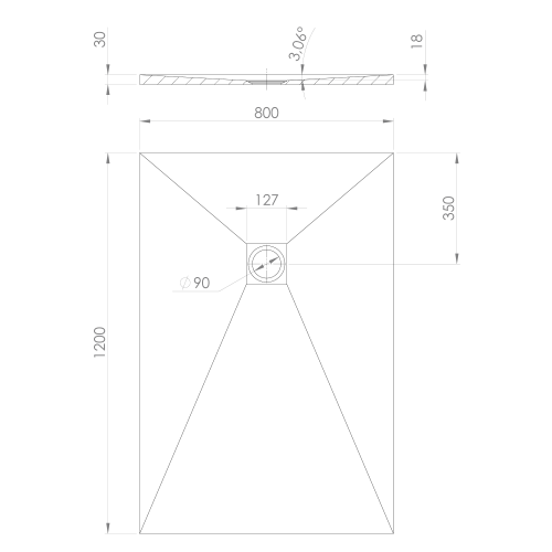 Brodzik prysznicowy prostokątny kompozytowy 120 x 80 cm biały mat TRENECA 84302.11 Polysan rysunek techniczny
