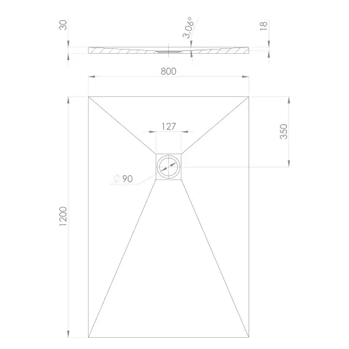 Brodzik prysznicowy prostokątny kompozytowy 120 x 80 cm czarny mat TRENECA 84302.21 Polysan rysunek techniczny