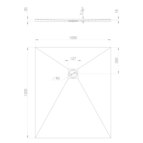 Brodzik prysznicowy prostokątny kompozytowy 120 x 100 cm czarny mat TRENECA 84313.21 Polysan rysunek techniczny