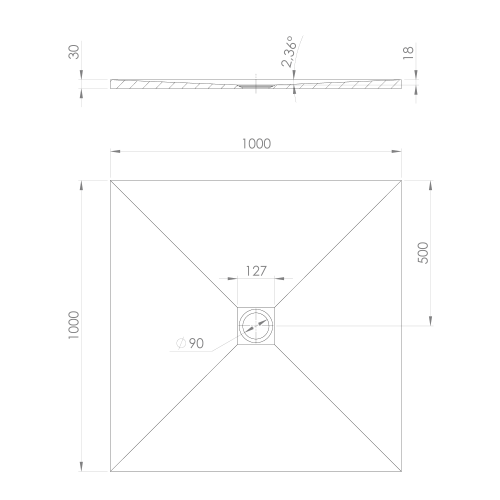 Brodzik prysznicowy kwadratowy kompozytowy 100 x 100 cm beżowy mat TRENECA 84301.81 Polysan rysunek techniczny