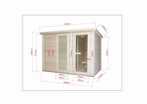 Sauna zewnętrzna ogrodowa sucha Fińska VAASA F30310 Sanotechnik wymiary
