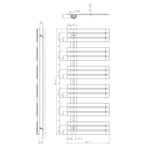 Grzejnik łazienkowy 600 x 1500 mm piaskowiec 771 W SILVANA IR159S Sapho rysunek techniczny