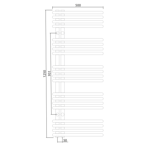 Grzejnik łazienkowy 500 x 1250 mm chrom 334 W NYMPHA LLN125 Sapho rysunek techniczny