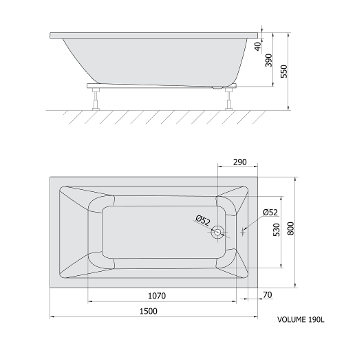 Wanna akrylowa prostokątna 150x80 cm biały mat NOEMI 71727.11 Polysan wymiary