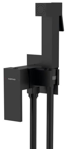Bateria bidetowa podtynkowa z rączką bidetową i wężem czarny mat CUBEMIX CM040B Sapho