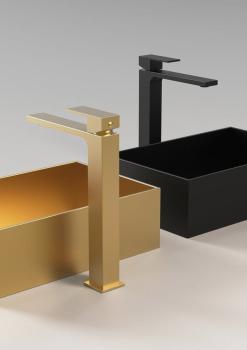 Bateria umywalkowa stojąca wysoka czarny mat CUBEMIX CM006B Sapho wizualizacja