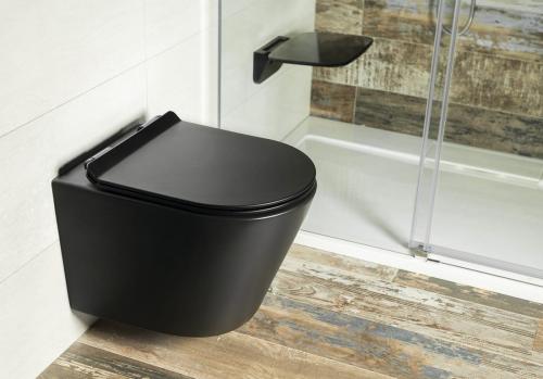 Miska WC podwieszana czarny mat RIMLESS 36 x 53 cm PACO PZ1012WRB Sapho aranżacja