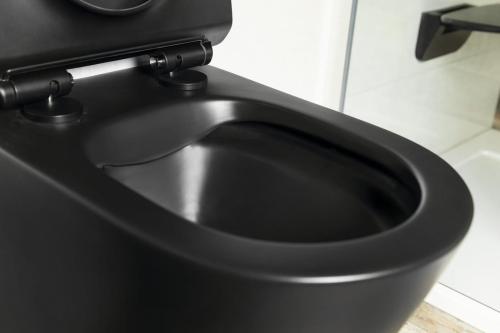 Miska WC podwieszana czarny mat RIMLESS 36 x 53 cm PACO PZ1012WRB Sapho z bliska