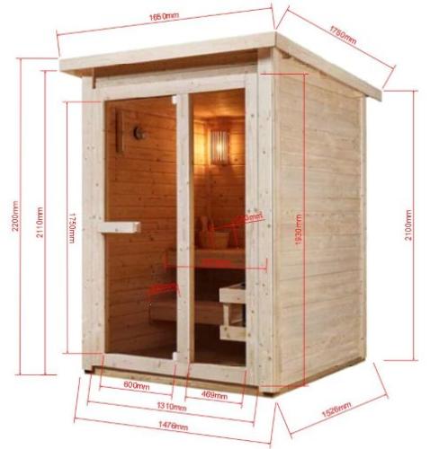 Sauna zewnętrzna ogrodowa 3 osobowa sucha Fińska HELSINKI F30150 Sanotechnik wymiary