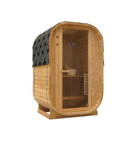 Sauna zewnętrzna ogrodowa 1 - 2 osobowa sucha Fińska w kształcie beczki 128,2 x 120 x 194 cm LINDHOLM F60120 Sanotechnik