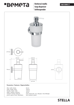 Dozownik do mydła 300 ml STELLA chrom 166109017 Bemeta wymiary i rysunek techniczny