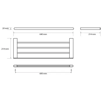 Półka na ręczniki 60 cm ORGANIC BLACK 167105080 Bemeta wymiary i rysunek techniczny