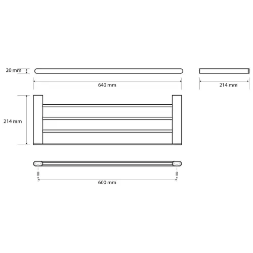 Półka na ręczniki 60 cm ORGANIC BLACK 167105080 Bemeta wymiary i rysunek techniczny
