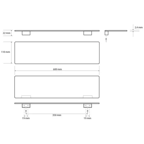 Półka metalowa 60 cm ORGANIC BLACK 167102380 Bemeta wymiary i rysunek techniczny