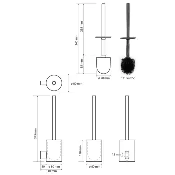 Szczotka WC wisząca szczotka czarna ORGANIC BLACK 167113060 Bemeta wymiary i rysunek techniczny
