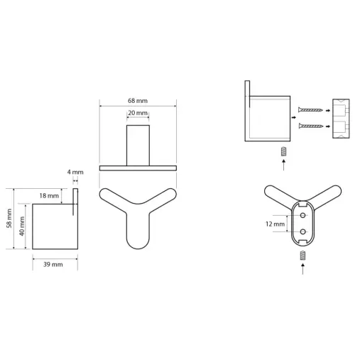 Wieszaczek podwójny Y ORGANIC BLACK 167106210 Bemeta wymiary i rysunek techniczny
