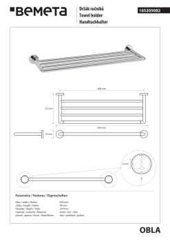 Wieszak poczwórny na ręczniki 60 cm chrom OBLA 165205082 Bemeta wymiary i rysunek techniczny