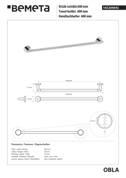 Wieszak na ręczniki 60 cm chrom OBLA 165204042 Bemeta wymiary i rysunek techniczny