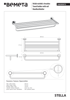 Wieszak poczwórny na ręczniki 60 cm chrom STELLA 166205072 Bemeta wymiary i rysunek techniczny