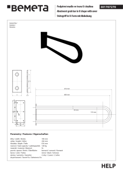 Poręcz łazienkowa w kształcie U 60 cm z kołnierzem osłonowym czarna 301707270 Bemeta wymiary i rysunek techniczny