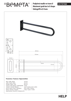 Poręcz łazienkowa w kształcie U 813 mm z kołnierzem osłonowym czarna 301707460 Bemeta wymiary i rysunek techniczny