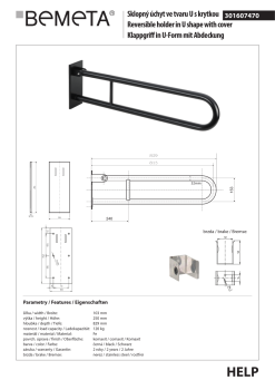 Poręcz łazienkowa składana w kształcie U 813 mm z kołnierzem osłonowym czarna 301607470 Bemeta wymiary i rysunek techniczny