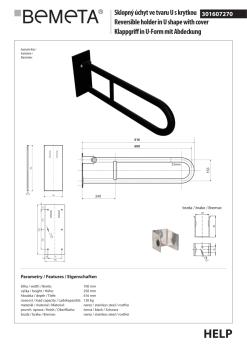 Poręcz łazienkowa składana w kształcie U 600 mm z kołnierzem osłonowym czarna 301607270 Bemeta wymiary i rysunek techniczny