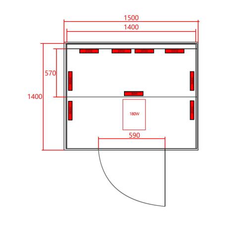 OSLO Sauna na podczerwień 2 osobowa 150x150x200 cm J40150 rysunek techniczny