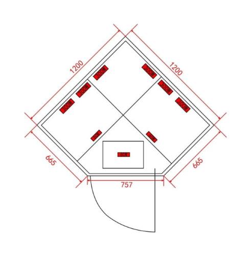 2 osobowa sauna na podczerwień SUPREME 120 x 120 x 190 cm SB80120 SANOTECHNIK Wymiary