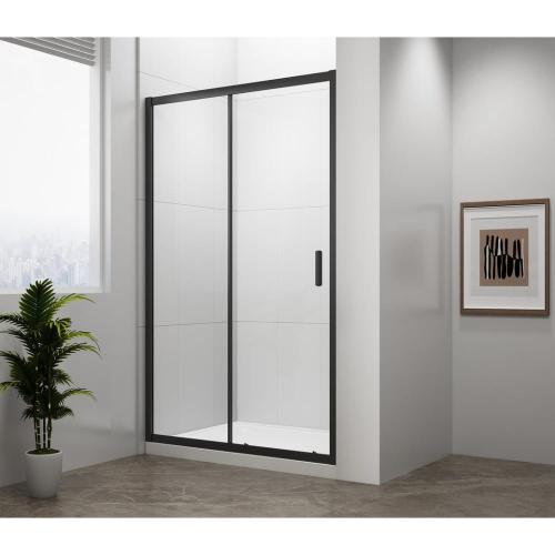 Czarne drzwi prysznicowe do wnęki przesuwne 100 x 190 cm szkło czyste EASY BLACK EL1015B Polysan