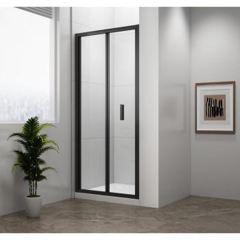 Czarne drzwi prysznicowe do wnęki składane 80 x 190 cm szkło czyste EASY BLACK EL1980B Polysan