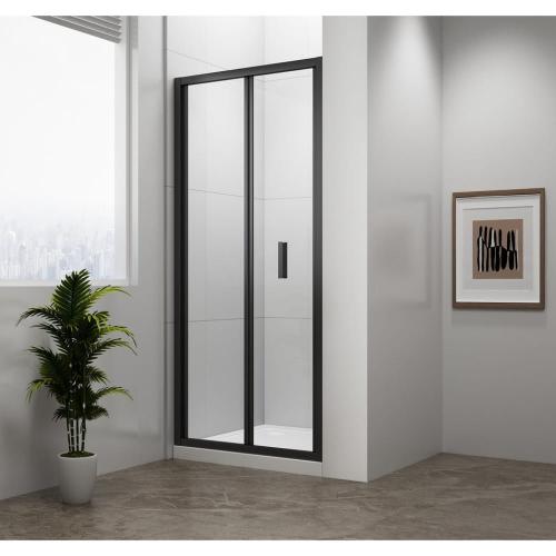 Czarne drzwi prysznicowe do wnęki składane 90 x 190 cm szkło czyste EASY BLACK EL1990B Polysan